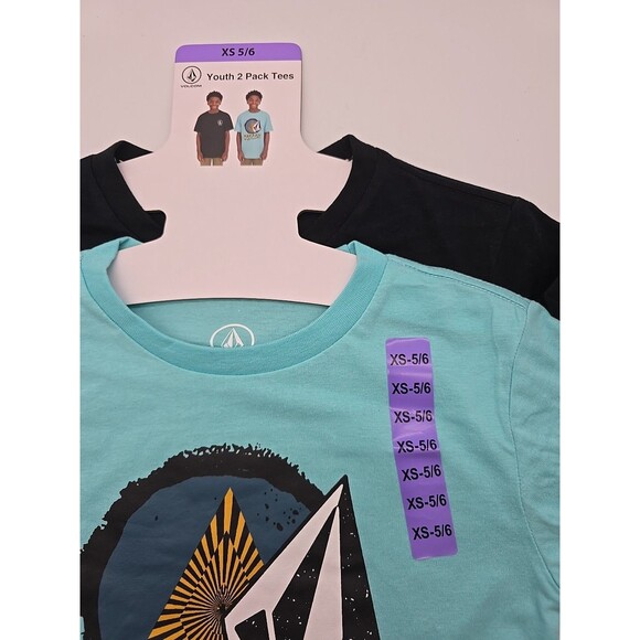 Volcom Boys 2 Pack Extra Small 5/6 Graphic Print T-Shirts - Black and Aqua - Picture 4 of 4